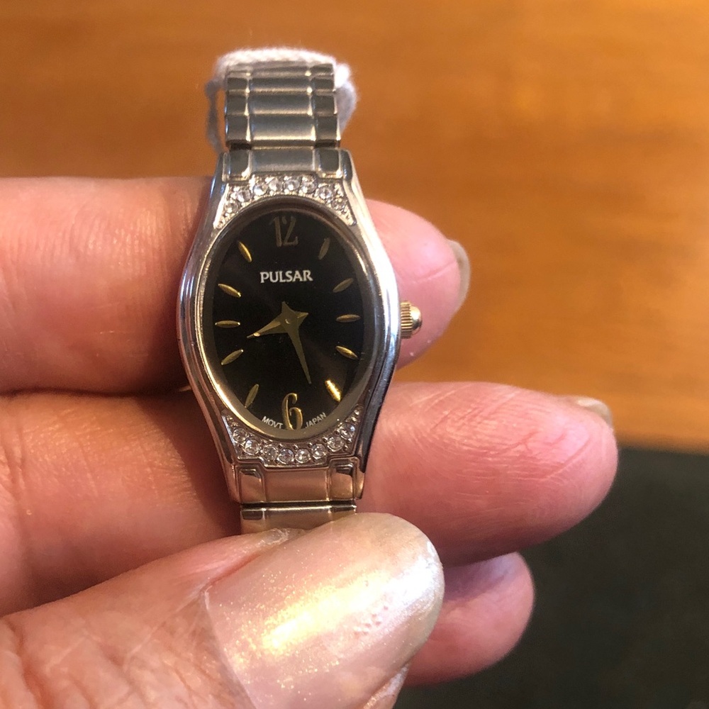 Pulsar Silver Tone Watch with Black Dial and Crystal Accents - Picture 4 of 4